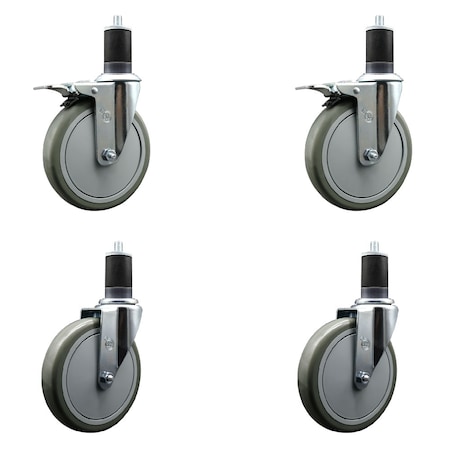 Service Caster 6'' Gray Poly Swivel 1-5/8'' Expanding Stem Caster Set 2 Total Lock Brakes, 4PK SCC-EXTTL20S614-PPUB-2-S-2-158